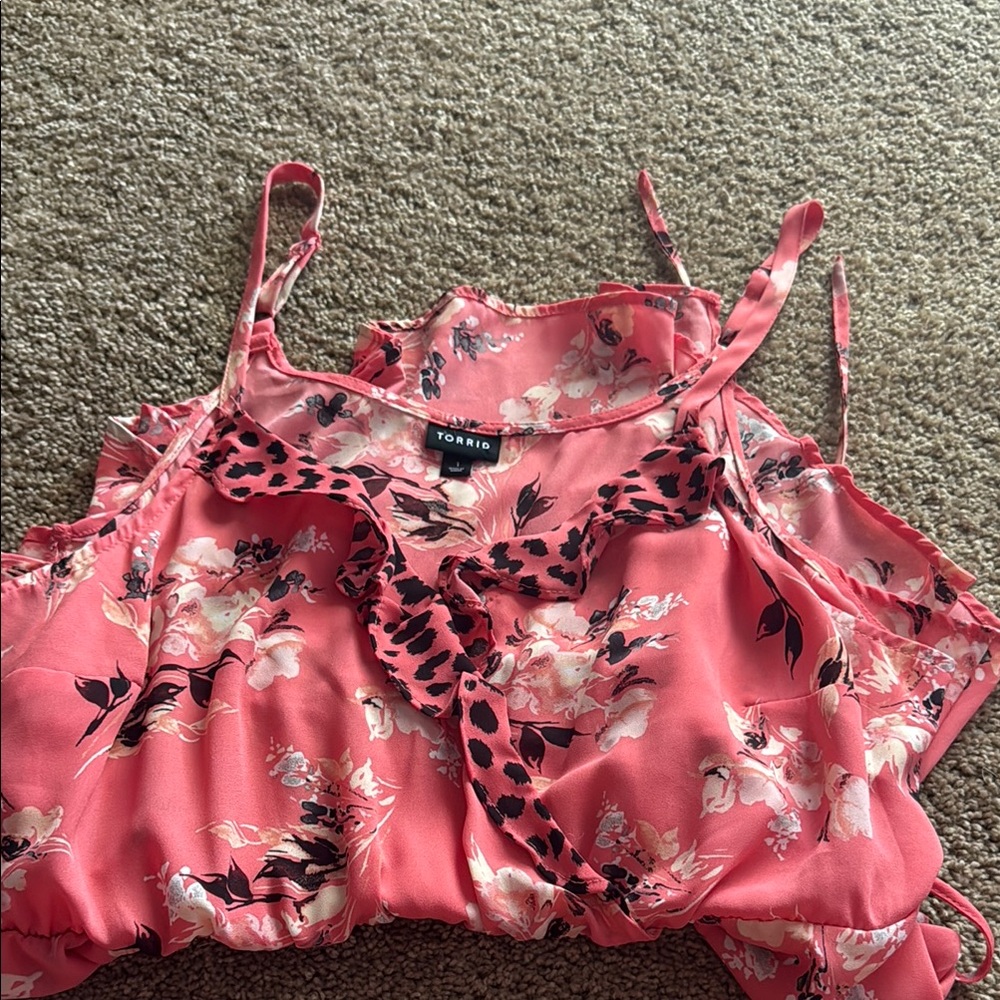 Torrid Red Sleeveless Camisole with Ruffled Tie Front